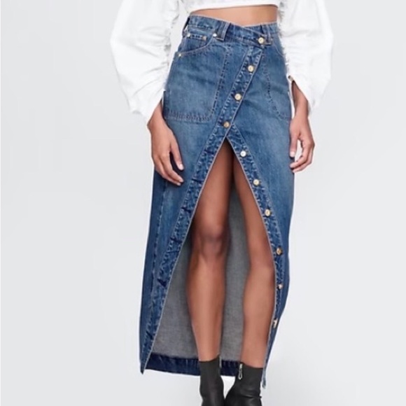 Cult Gaia Asymmetrical Open Denim Maxi Skirt